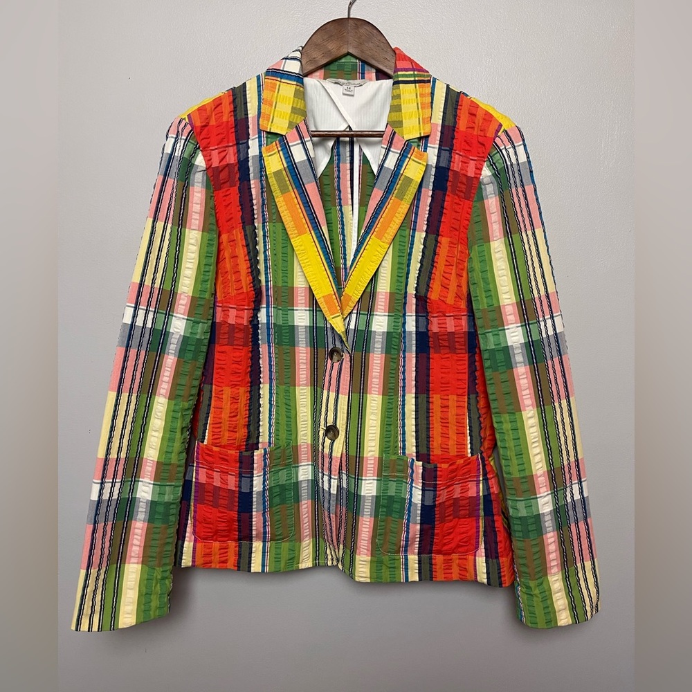 L.L. Bean Multicolor Plaid Seersucker Women’s Blazer Size‎ 14